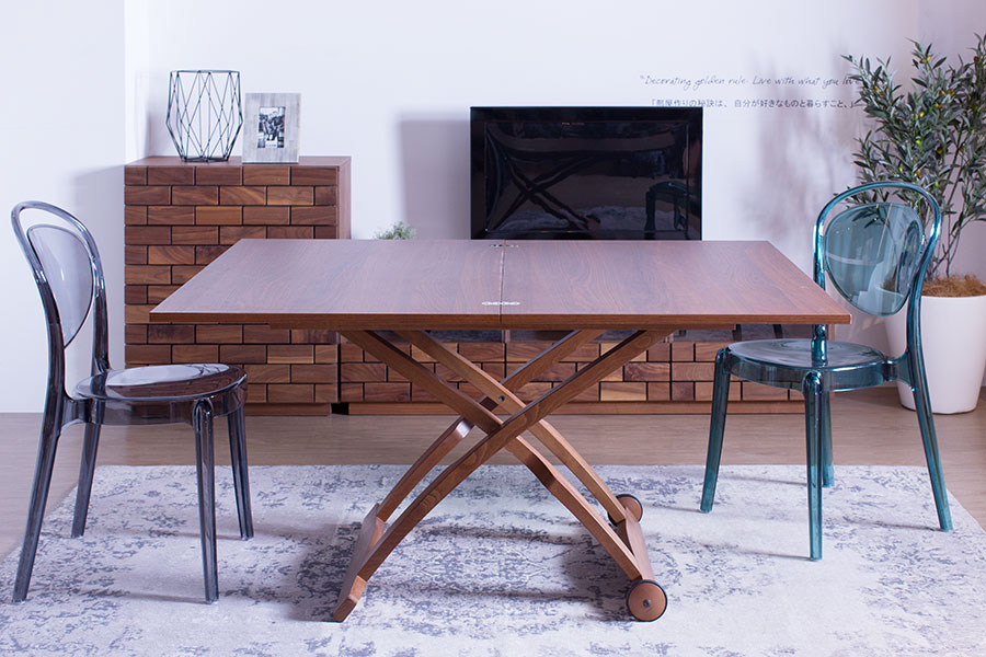 新潟　おしゃれ　家具　かっこいい　テーブル　昇降式　カリガリス　ローテーブル　ダイニングテーブル